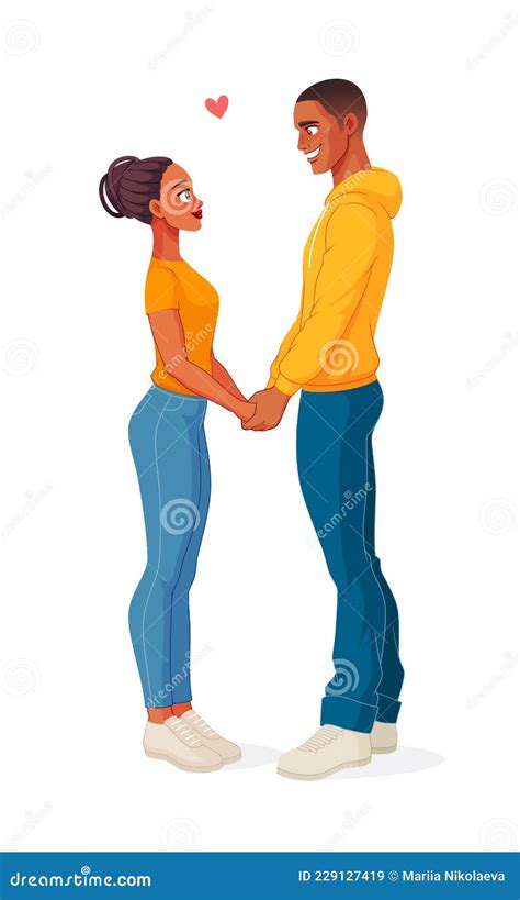 Happy African American Couple In Love Holding Hands Isolated Vector