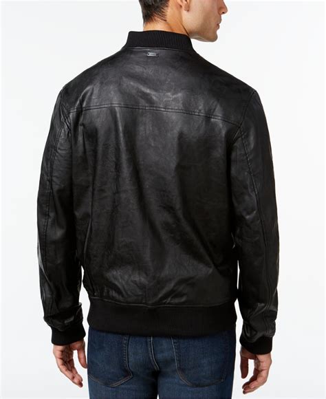 Lyst Dkny Faux Leather Bomber Jacket In Black For Men