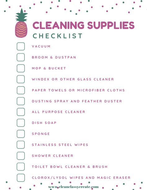 Basic Cleaning Supplies Checklist Cleaning Supplies