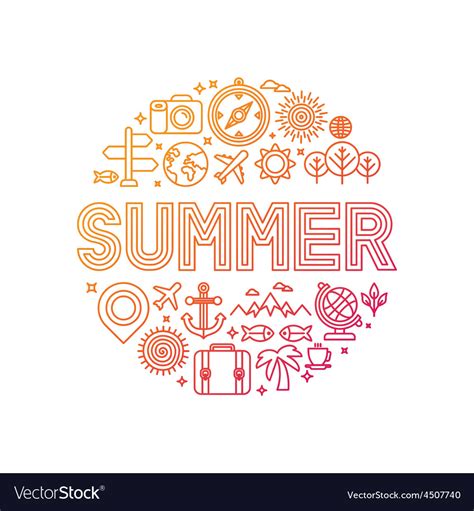 Summer Lettering With Linear Icons And Signs Vector Image