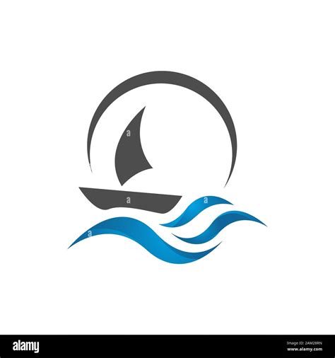Sailing Yacht On The Water Wave Template Concept Ship Boat Logo Design