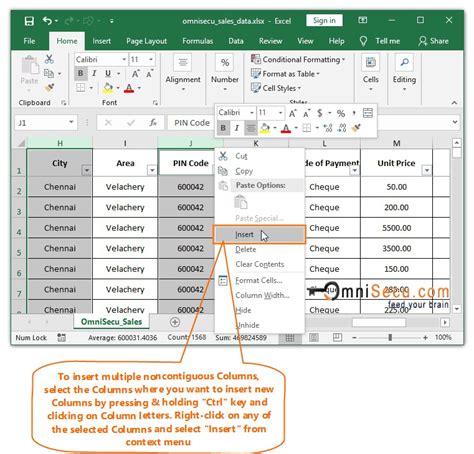 How To Insert Columns In Excel Worksheet