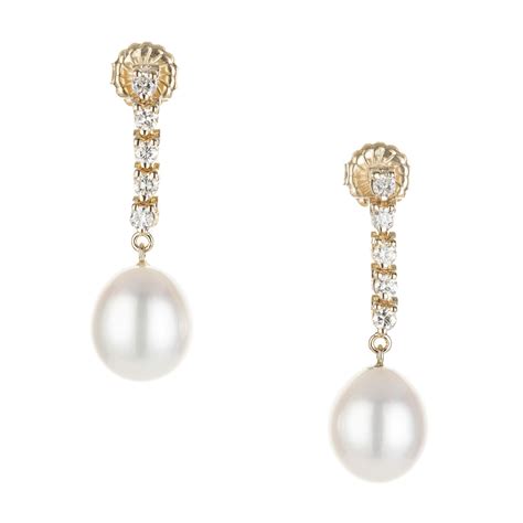 40 carat diamond freshwater pearl white gold dangle earrings for sale at 1stdibs
