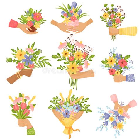 Set Of Different Bouquets Of Flowers Vector Illustration Stock Vector