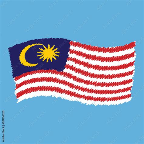 Malaysia National Flag Jalur Gemilang Flying Grunge Pencil Drawing