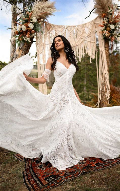 Modern Boho Wedding Dress With Linear Lace Details Pinbuzz