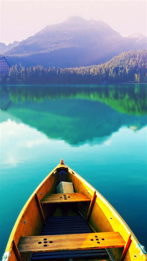 Boat On Still Lake Iphone Wallpapers Free Download