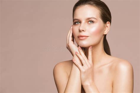 Woman Beauty Portrait Model Touching Face Beautiful Girl Skin Care