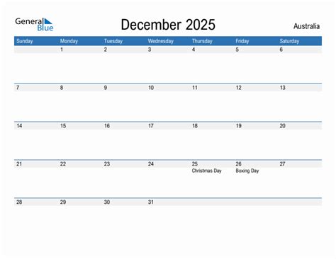Editable December 2025 Calendar With Australia Holidays