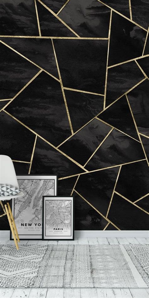 Black Ink Gold Geometric 1 Wall Mural From Happywall Mural