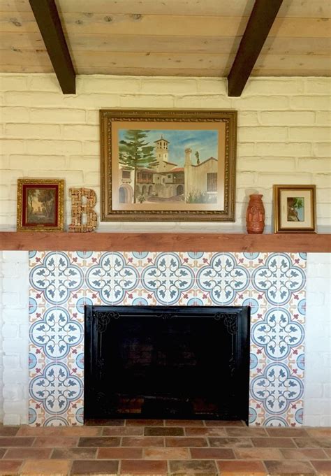 Spanish Hacienda Style Cement Tile Fireplace And Terra Cotta Hearth