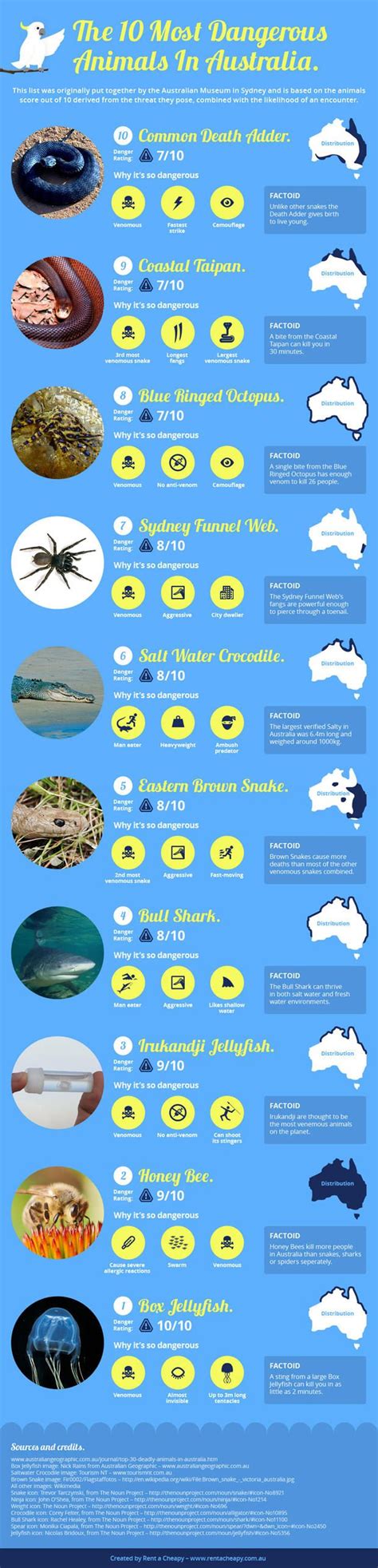 Infographic Australias 10 Most Dangerous Animals Australia Animals