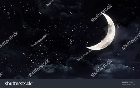 Mystery Half Moon Night Sky Stok İllüstrasyon 96546115