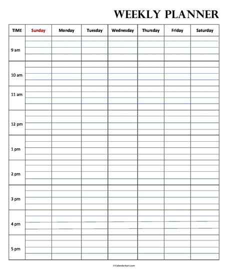 Weekly Hourly Calendar Printable