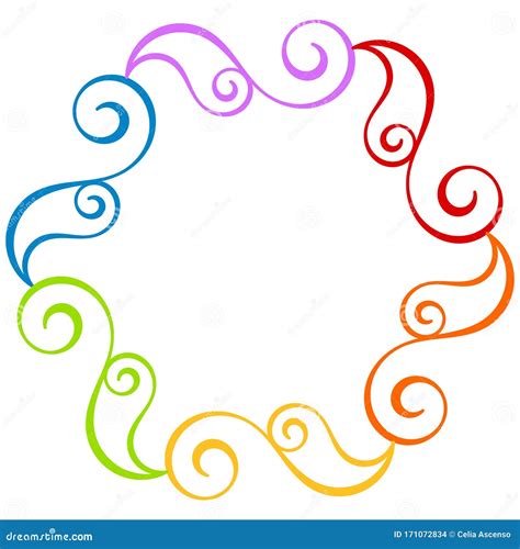 Rainbow Swirls Round Frame Border Stock Illustration Illustration Of