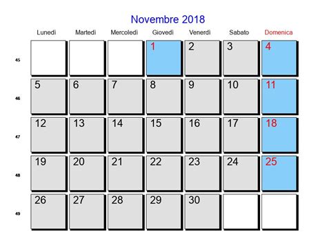 Calendario Novembre 2018 Con Festività E Fasi Lunari