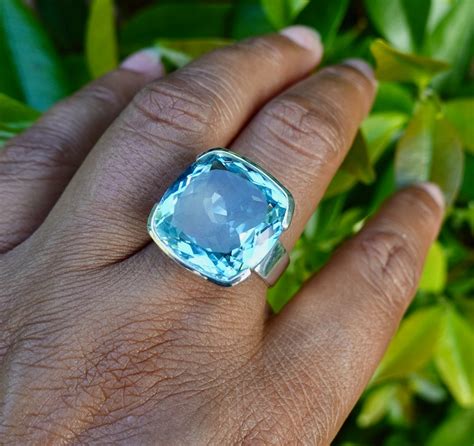 Extra Large Blue Topaz Ring Aa Grade Stone Sterling Silver Etsy Uk