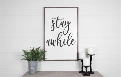 Stay Awhile Sign Living Room Wall Decor Living Room Signs Etsy