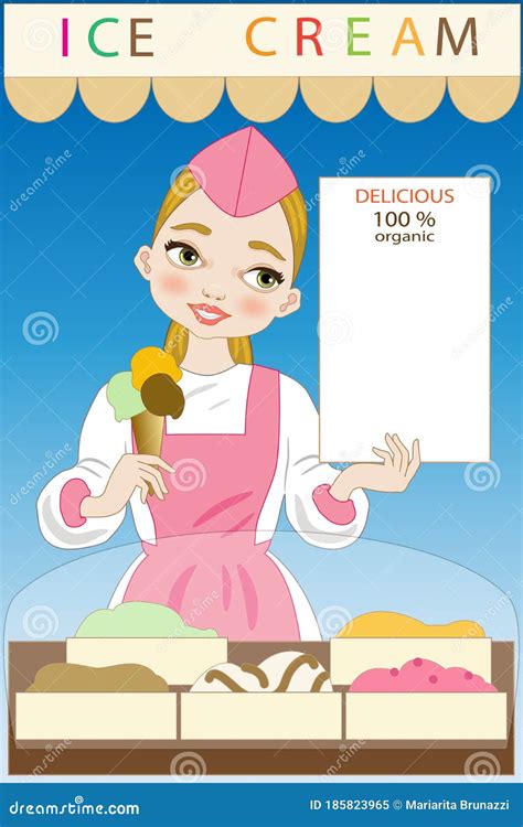 Beautiful And Smiling Girl Selling Ice Cream Stock Illustration Illustration Of Cream Party