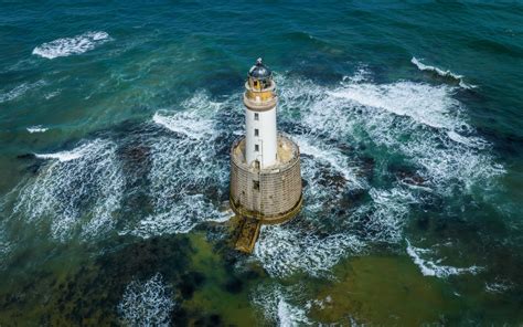 Download Wallpaper 3840x2400 Lighthouse Sea Waves Water Aerial View
