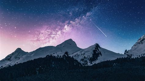 Download Mountains Range Colorful Sky Night Milky Way