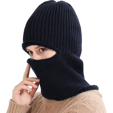 windproof ski face mask winter hats warm knitted balaclava beanie hat navy cv1878myled