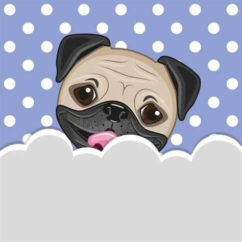 Pug Dog Peeking Out From Behind The Clouds Vector Illustration Pug