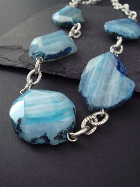 Items Similar To Blue Agate Necklace Chunky Faceted Stones Vibrant