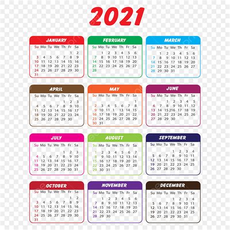 Kalender 2021 Dalam Berbagai Warna Kalender 2021 Kalender Tahunan