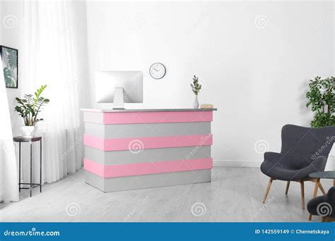 Modern Reception Desk in Beauty Salon Stock Image - Image of center