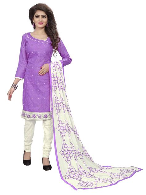 Purple Embroidered Cotton Unstitched Salwar Kameez With Dupatta Rajnandini 2463480
