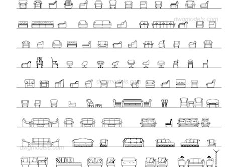 Variants exist with one, two or five. Couches, armchairs DWG, free CAD Blocks download