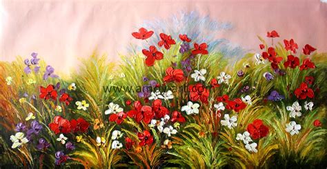 China Large Handpainted Red Flower Field Oil Paintings for Wall Decor