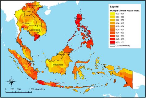 Temperatures, humidity, rain days per month, hours of sunshine, water temperature, rainfalls. Multiple climate hazard map of Southeast Asia - Maps ...