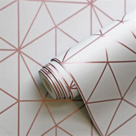 Metro Prism Geometric Triangle Wallpaper Grey Rose Gold Wow009