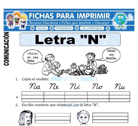 Aquí podrás descargar fichas de matemática, comunicación, personal social y ciencia y ambiente para niños de tres años, estas fichas contienen actividades como colorear, pintar, delinear, cortar, pegar y muchas mas. Ficha de La Letra N para Primero de Primaria - Fichas para ...