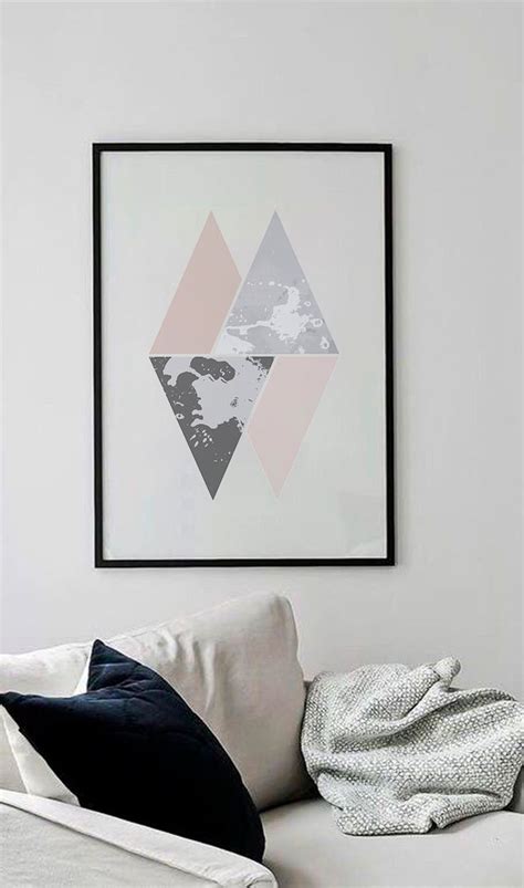 Black And Pink Triangles Wall Art Print Biege Minimalism Etsy Wall