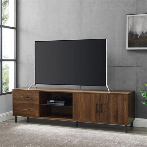 Welwick Designs 70 In Dark Walnut Wood And Metal Tv Stand With 2