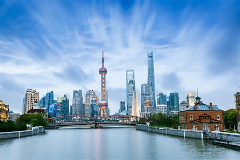 Beautiful Modern City At Dusk In Shanghai China Stock Photo Download