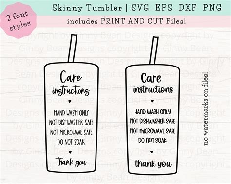 Skinny Tumbler Care Card Svg Cold Cup Care Instructions Print And Cut Png Iced Tumbler Care