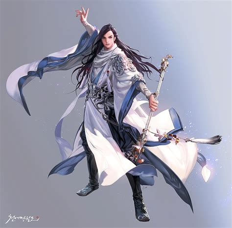 Fighter Blue Seunghee Lee Fantasy Asian Man White Hd Wallpaper