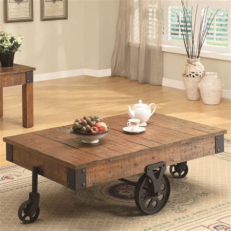 Coaster Cart Coffee Table In Rustic Oak 701458ii
