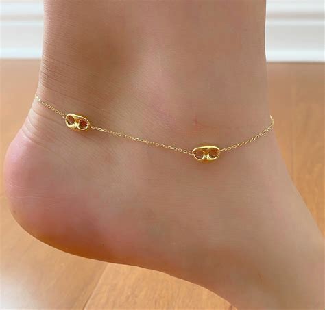 14k Gold Anklet Bracelet 10 14k Yellow Gold Mariner Etsy