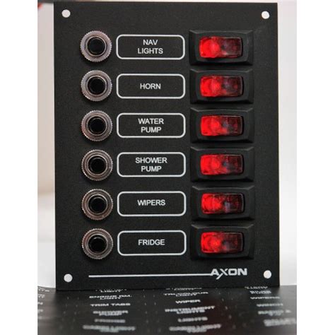 Two revisions modeled, early and late. 6 Way Illuminated Circuit Breaker/Switch Panel - Axon Control