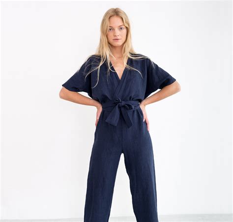 Aurora Linen Jumpsuit Loose Linen Overalls Linen Romper With Belt