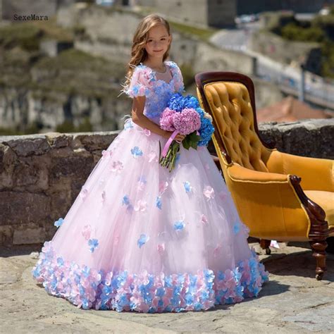 Luxury And Beautiful Princess Dress 3d Handmade Flowers Pink Lovely