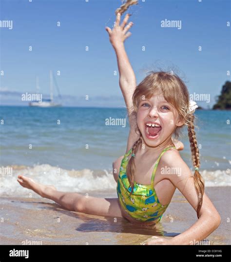 Happy Girl At Beach Stock Photo Alamy