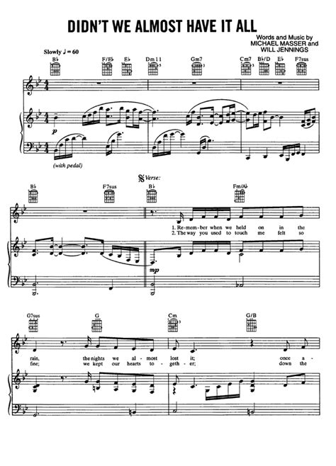 Didnt We Almost Have It All Piano Sheet Music Easy Sheet Music