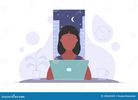 Freelancer Working At Night At Home Woman Has Too Much Work Freelance