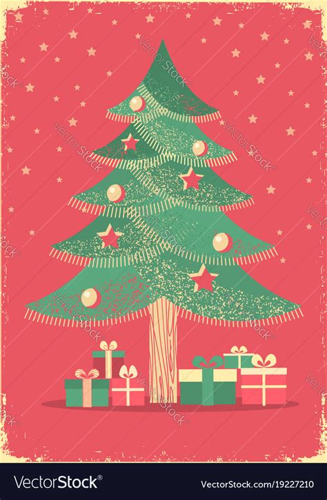 Christmas Tree Vintage Card On Old Paper Poster Vector Image